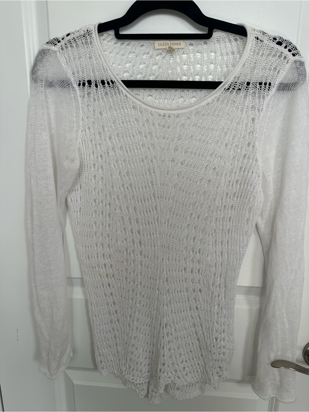 Eileen Fisher White Open Knit Pullover Sweater